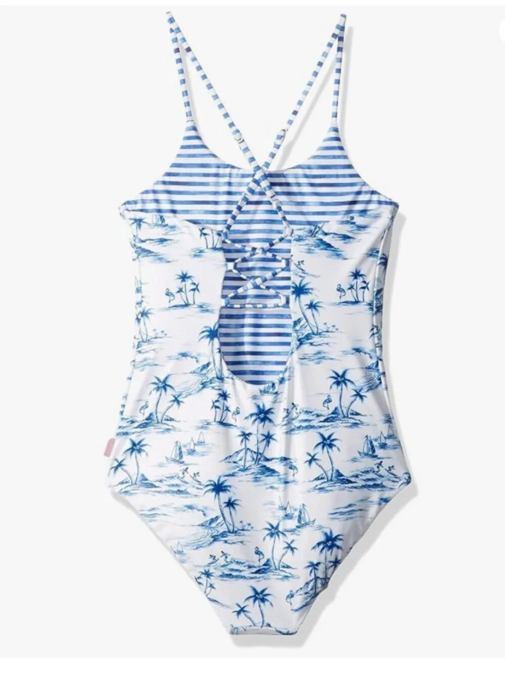 Seafolly Girls' Reversible High Neck Tank One Piece Swimsuit Tropical Vibes Blue